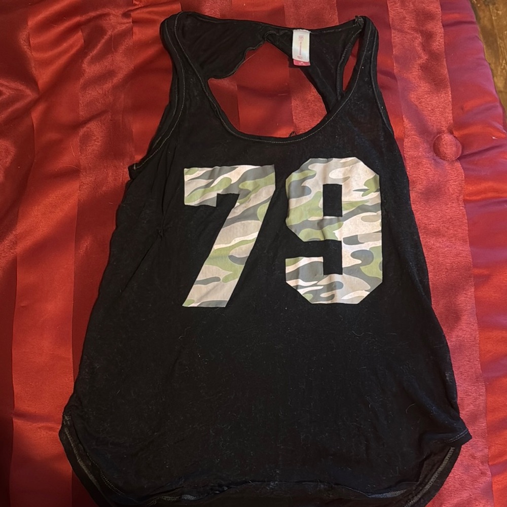 No Boundaries Black Tank Top with Camouflage Print